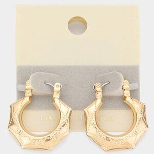 1 LEFT!! 14K GOLD TEXTURED GEOMETRIC HOOP EARRINGS